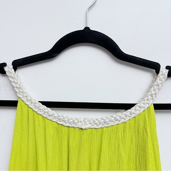Nina Leonard Lime Green Braided Halter Plissé Gauze Maxi Dress Medium - Picture 3 of 12